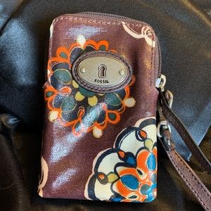 Fossil Key-Per wristlet wallet brown floral